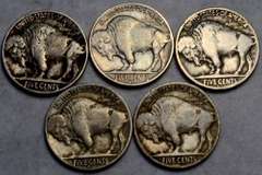 5 Sharp Full Date Buffalo Nickels 1914 1915 D 1919 1930 S &1931 S