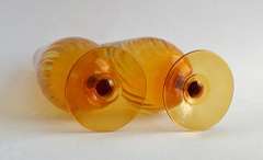 Vintage Amber Hand Blown Glass Footed Vases with Swirl Pattern