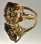 LADIES 14 KT YELLOW SMOKEY QUARTZ RING