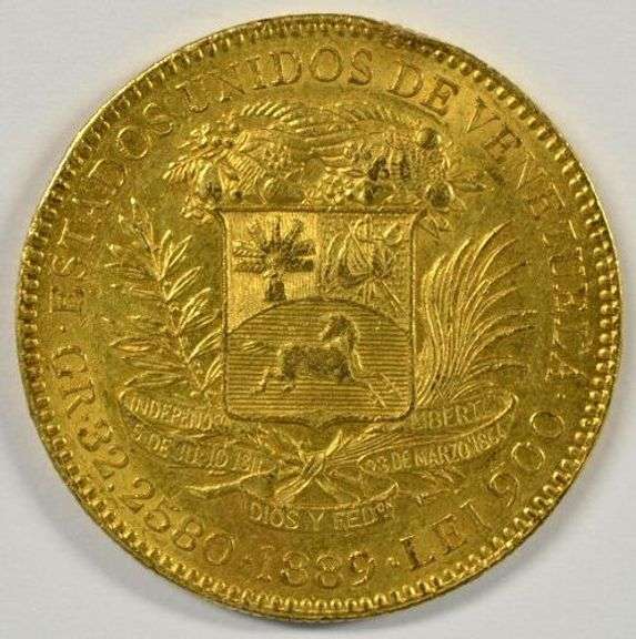 Very Scarce Near Mint 1889 Venezuela 100 Bolivares Gold Piece