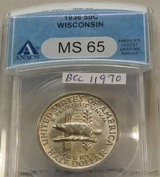 1936 Wisconsin Commemorative Half Dol.  ANACS MS-65