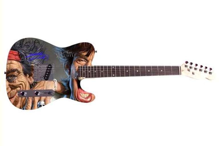 Rolling Stones Mick Jagger Keith Richards Facsimile Autographed Guitar