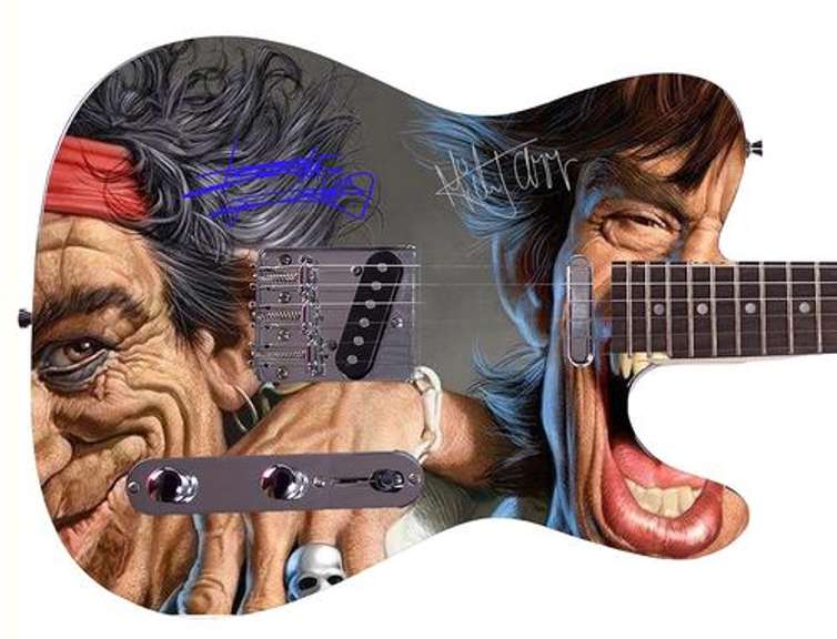 Rolling Stones Mick Jagger Keith Richards Facsimile Autographed Guitar