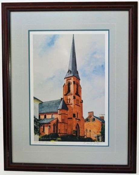 Signed Lithograph After Original Painting by D. Yontz David Yontz All Saints Spire