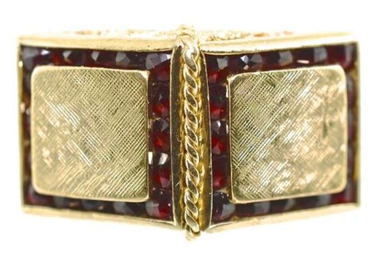 Uniquely Styled 14K and Garnet Ring