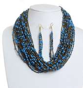 Splendid Blue & Gold Tone Beaded Necklace & Earrings