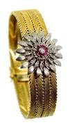 Heavy 18K Bracelet w/ Ruby & Diamond Flower Attachment