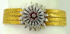 Heavy 18K Bracelet w/ Ruby & Diamond Flower Attachment