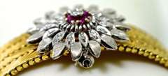 Heavy 18K Bracelet w/ Ruby & Diamond Flower Attachment