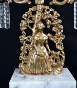 Vintage Brass and Marble Candelabra W/ Crystal Prisms