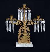 Vintage Brass and Marble Candelabra W/ Crystal Prisms