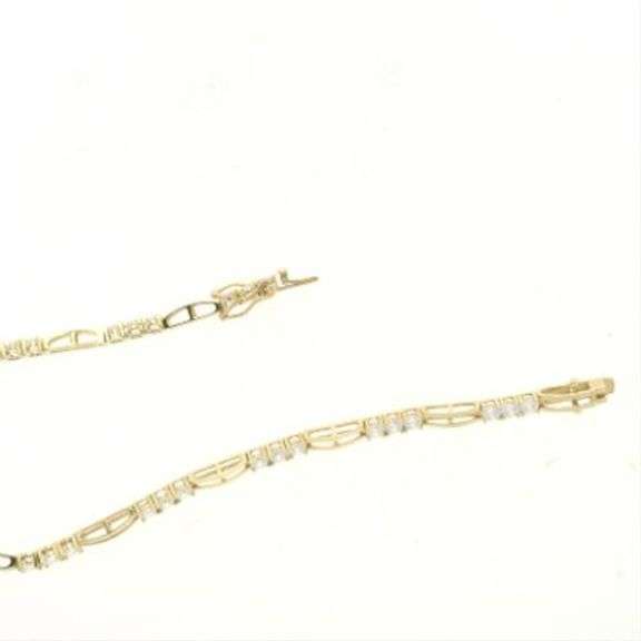Yellow Gold Bar Link Bracelet with Crystal Accents