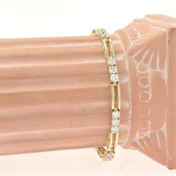 Yellow Gold Bar Link Bracelet with Crystal Accents