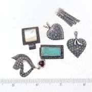 6 Great Sterling Slide Pendants, MOP, Turq, Garnet