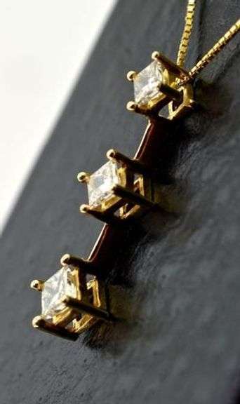 Lovely 3-Princess-Cut Diamond 14K Pendant