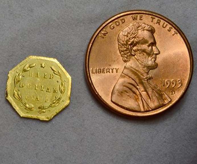 1871-G/G  Octagonal California Gold 1/2 $ Gold, Rare Choice BU