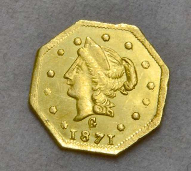 1871-G/G  Octagonal California Gold 1/2 $ Gold, Rare Choice BU