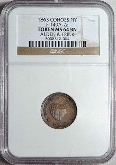1863 Civil War Store Card Token, Cohoes NY NGC MS 64
