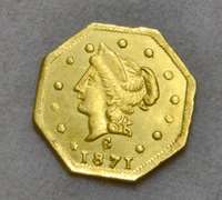 1871-G/G  Octagonal California Gold 1/2 $ Gold, Rare Choice BU