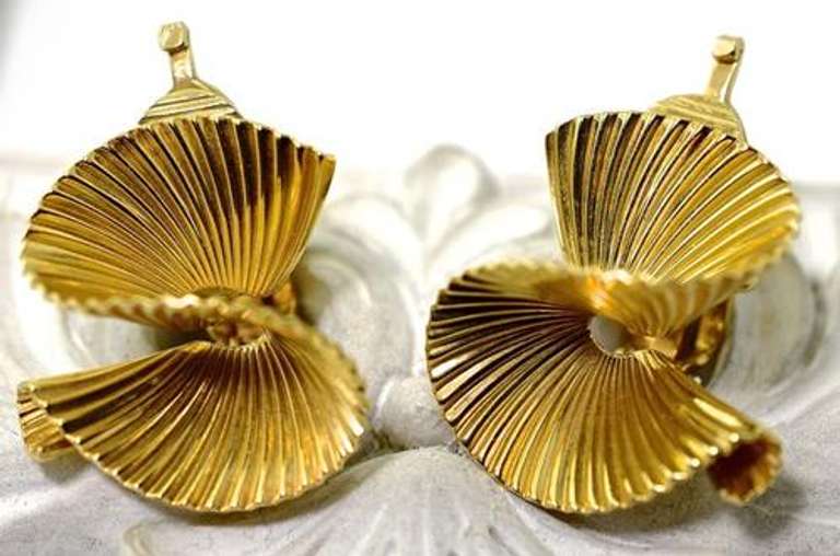 Sculpted Dimensional Ribbon 14K Earrings