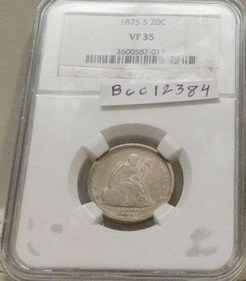 1875-S Twenty Cent piece NGC VF-35, interesting