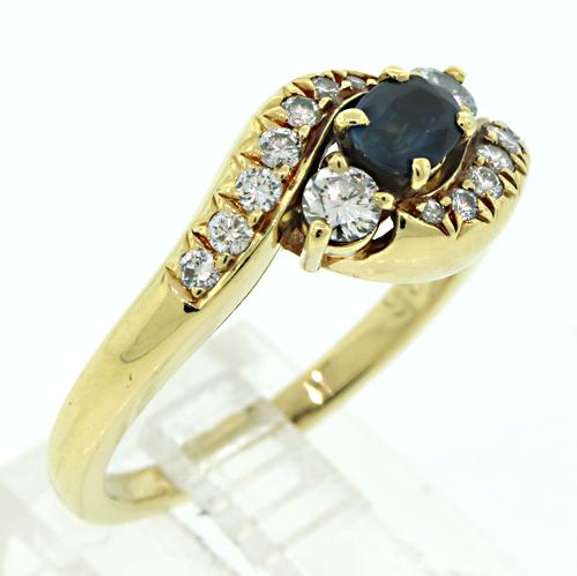 Graceful Blue Sapphire & Diamond Bypass Ring