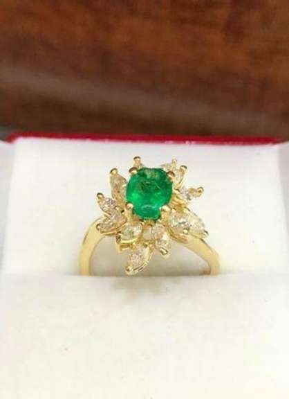 18kt Gold Emerald & 3 CTW Diamond Ring