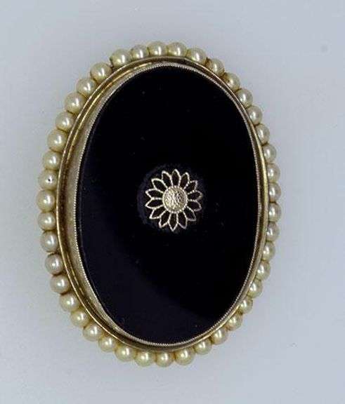 Vintage Black Onyx Pin with Beeded Pearls
