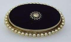 Vintage Black Onyx Pin with Beeded Pearls