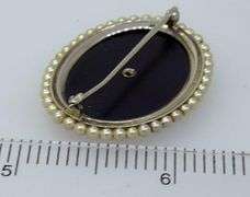 Vintage Black Onyx Pin with Beeded Pearls