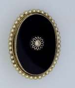 Vintage Black Onyx Pin with Beeded Pearls