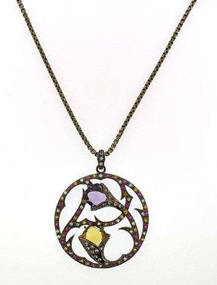 Sterling Silver Multi Gemstone Necklace