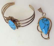 Matching Vintage Turquoise Cuff and Pendant