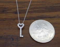 14K White Gold Diamond Heart Shaped Key Necklace