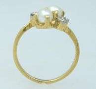 Dainty Pearl and Diamond Ring, 14kt Gold