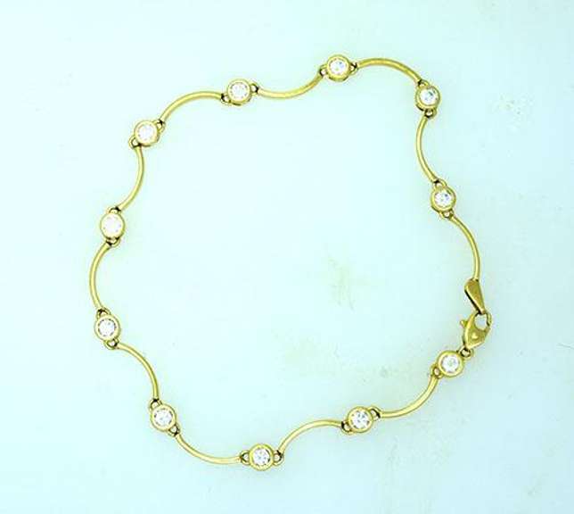 Gold Ladies Tennis Bracelet, CZ Stations, 8 inch