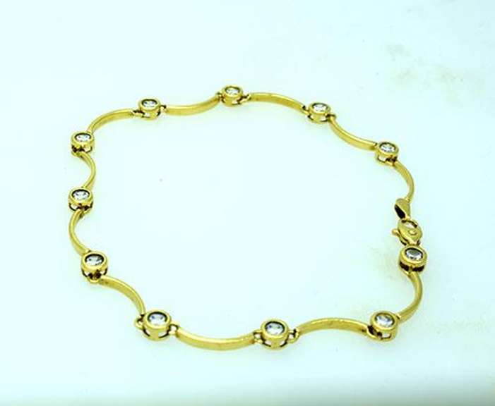 Gold Ladies Tennis Bracelet, CZ Stations, 8 inch