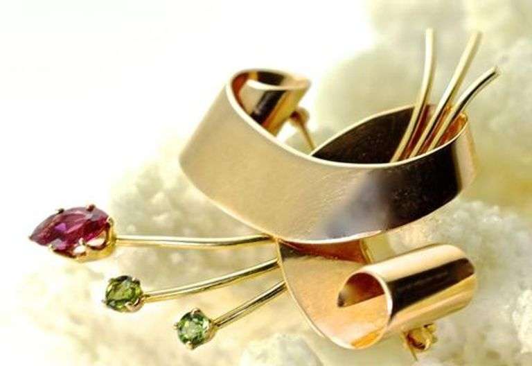 14K Rose Gold Vintage Floral Spray Brooch