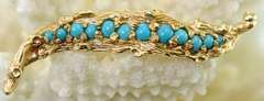 Delightful 14K Feather Brooch with Turquoise