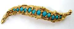 Delightful 14K Feather Brooch with Turquoise