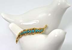 Delightful 14K Feather Brooch with Turquoise