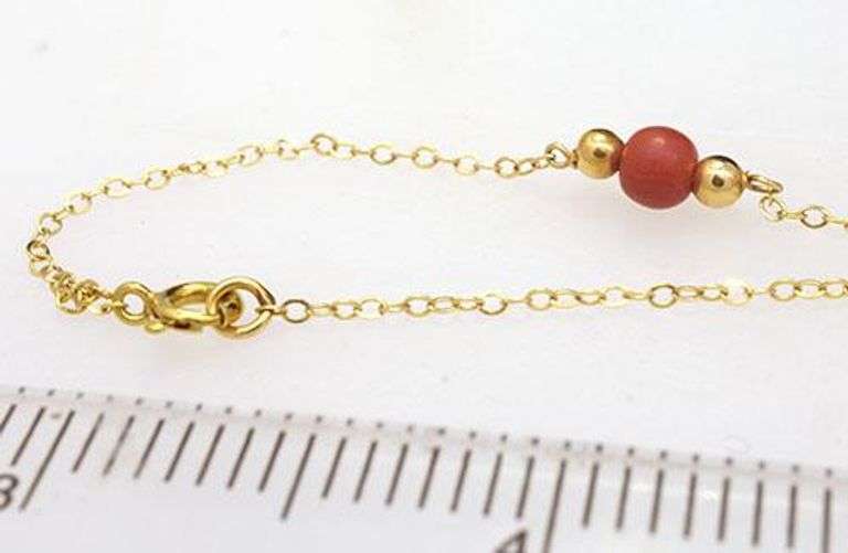 Delicate Chain Necklace with Coral & Gold Beads, 21in