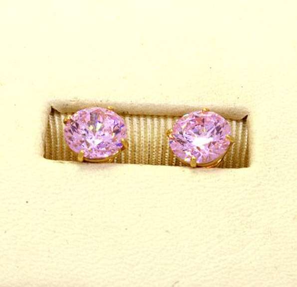 Two Pairs of Brilliant Pink CZ Studs in Gold