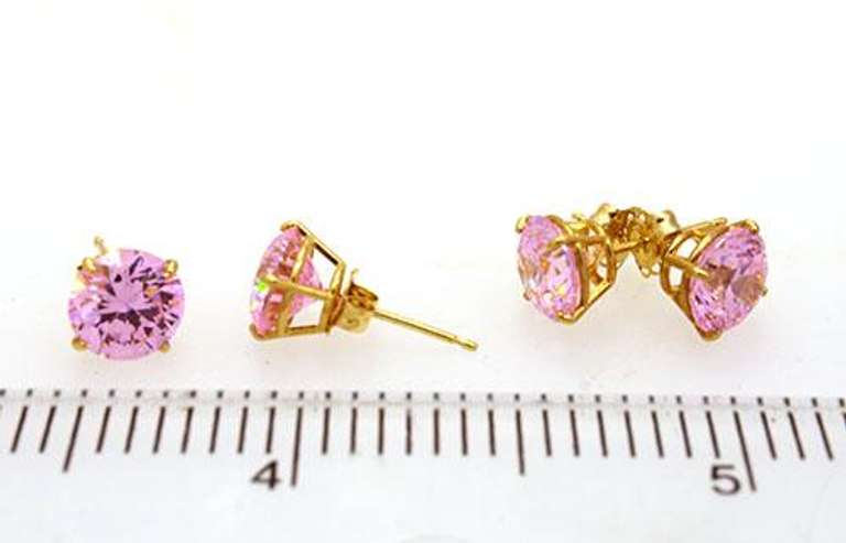 Two Pairs of Brilliant Pink CZ Studs in Gold