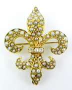 Antique 14K Seed Pearls & Diamonds Pin/Watch Holder