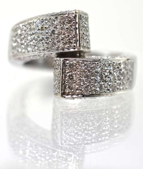 Fashionable 14K White Gold Diamond Bypass Ring
