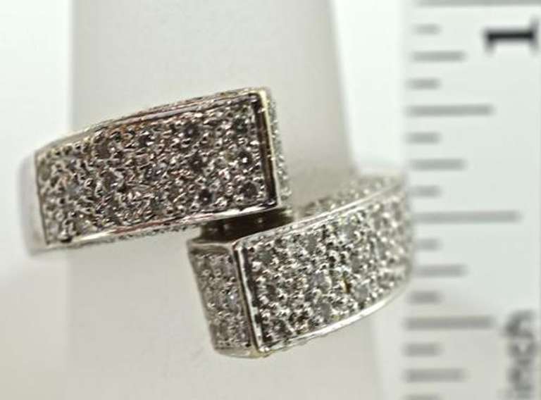 Fashionable 14K White Gold Diamond Bypass Ring