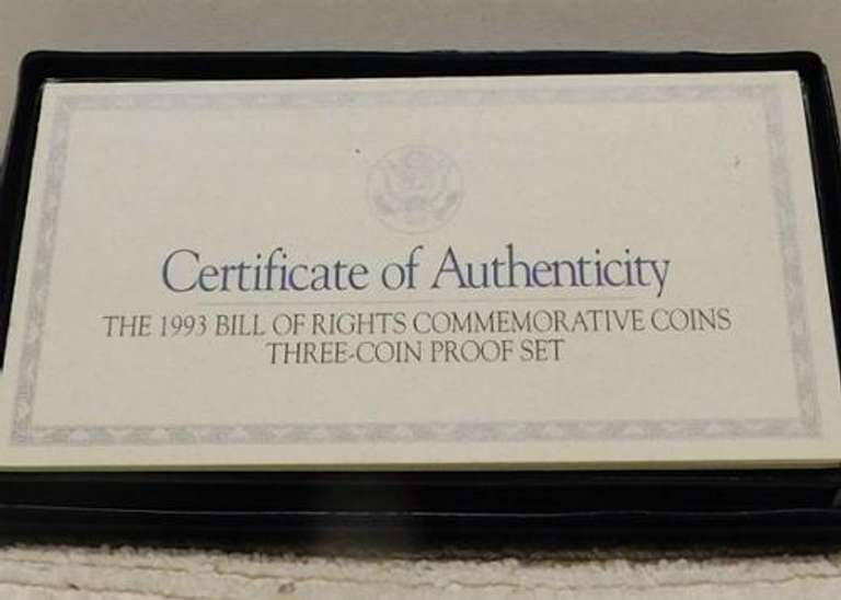 1993 3 pc PROOF Bill of Rights Gold $5/Sil Dol/Sil Hf