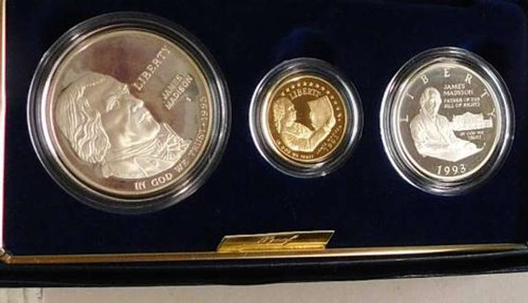 1993 3 pc PROOF Bill of Rights Gold $5/Sil Dol/Sil Hf
