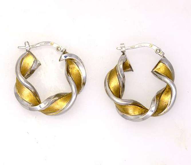 Two-Tone Twist Hoop Earrings